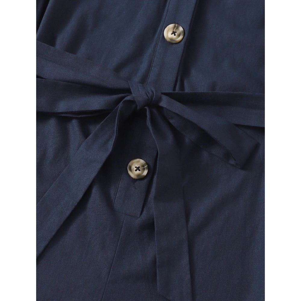 Solid Button Front Belted Utility Romper - image 4